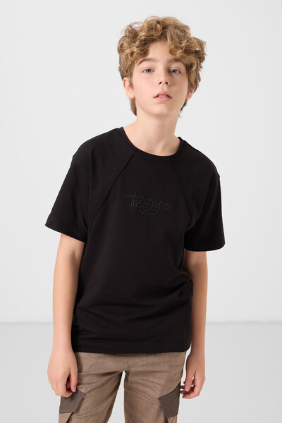 Tommylife Toptan Pamuklu Yumuşak Dokulu Oversize Baskılı Erkek Çocuk T-Shirt 11285 Siyah - Thumbnail