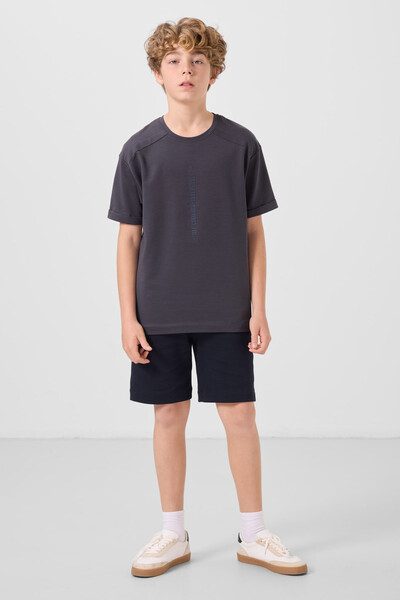 Tommylife Toptan Pamuklu Yumuşak Dokulu Oversize Baskılı Erkek Çocuk T-Shirt 11301 Antrasit - Thumbnail