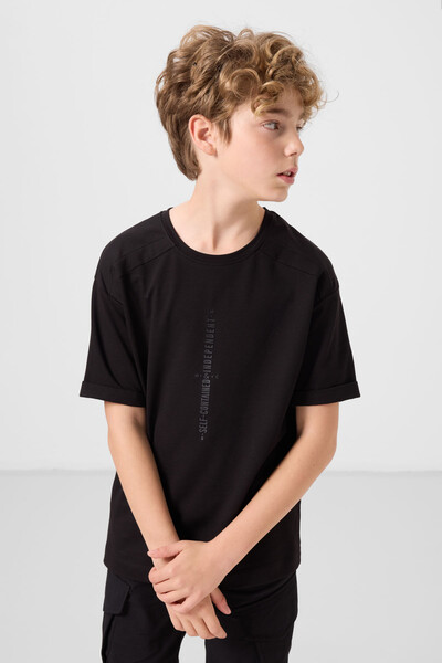 Tommylife Toptan Pamuklu Yumuşak Dokulu Oversize Baskılı Erkek Çocuk T-Shirt 11301 Siyah - Thumbnail
