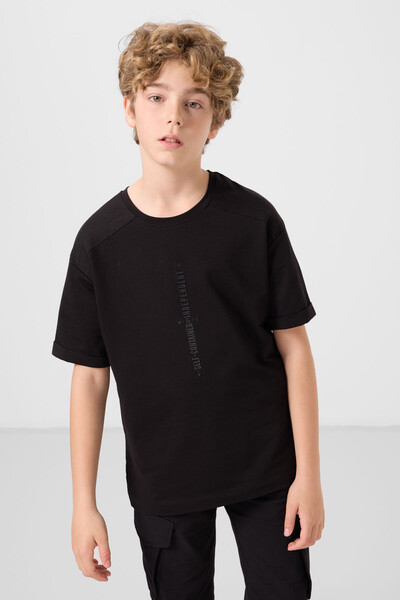 Tommylife Toptan Pamuklu Yumuşak Dokulu Oversize Baskılı Erkek Çocuk T-Shirt 11301 Siyah - Thumbnail