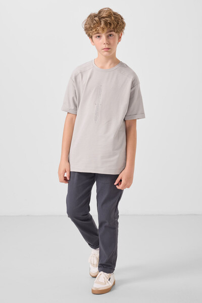 Tommylife Toptan Pamuklu Yumuşak Dokulu Oversize Baskılı Erkek Çocuk T-Shirt 11301 Taş - Thumbnail