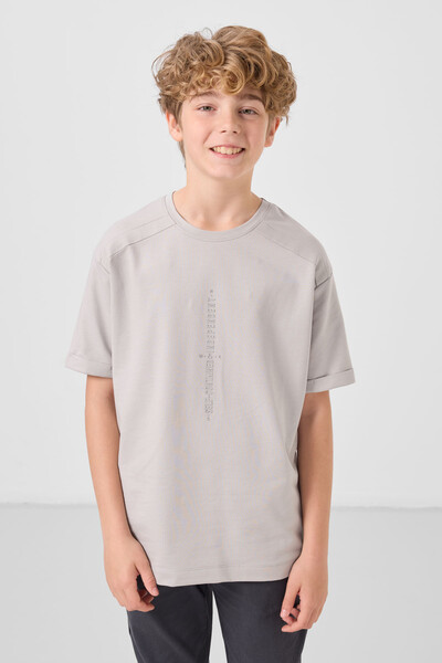 Tommylife Toptan Pamuklu Yumuşak Dokulu Oversize Baskılı Erkek Çocuk T-Shirt 11301 Taş - Thumbnail