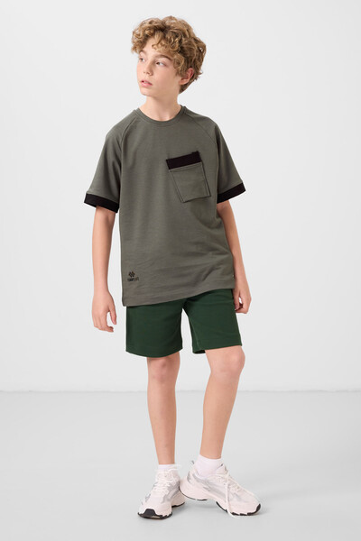 Tommylife Toptan Pamuklu Yumuşak Dokulu Oversize Cep Detaylı Erkek Çocuk T-Shirt 11295 Haki - Thumbnail