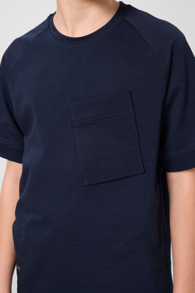 Tommylife Toptan Pamuklu Yumuşak Dokulu Oversize Cep Detaylı Erkek Çocuk T-Shirt 11295 Lacivert - Thumbnail