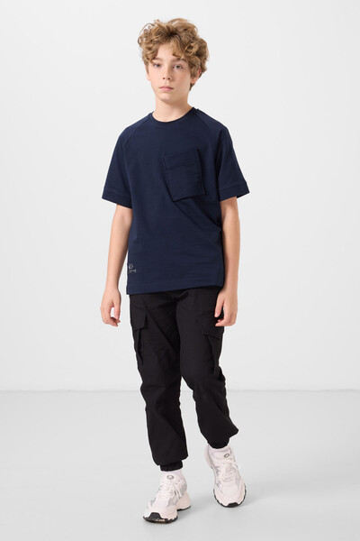 Tommylife Toptan Pamuklu Yumuşak Dokulu Oversize Cep Detaylı Erkek Çocuk T-Shirt 11295 Lacivert - Thumbnail