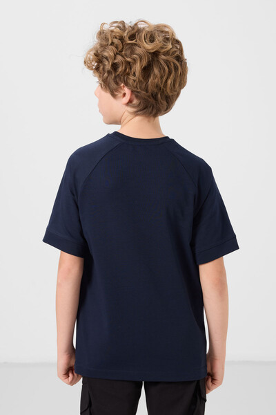 Tommylife Toptan Pamuklu Yumuşak Dokulu Oversize Cep Detaylı Erkek Çocuk T-Shirt 11295 Lacivert - Thumbnail