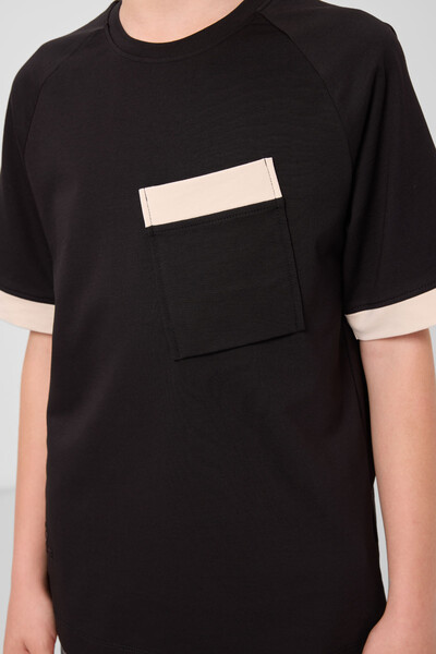 Tommylife Toptan Pamuklu Yumuşak Dokulu Oversize Cep Detaylı Erkek Çocuk T-Shirt 11295 Siyah - Thumbnail