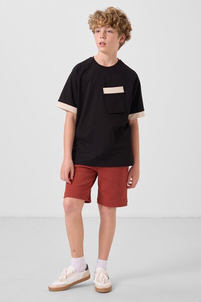 Tommylife Toptan Pamuklu Yumuşak Dokulu Oversize Cep Detaylı Erkek Çocuk T-Shirt 11295 Siyah - Thumbnail