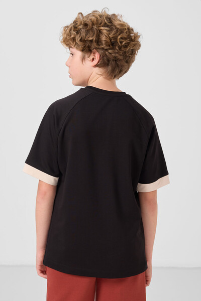 Tommylife Toptan Pamuklu Yumuşak Dokulu Oversize Cep Detaylı Erkek Çocuk T-Shirt 11295 Siyah - Thumbnail