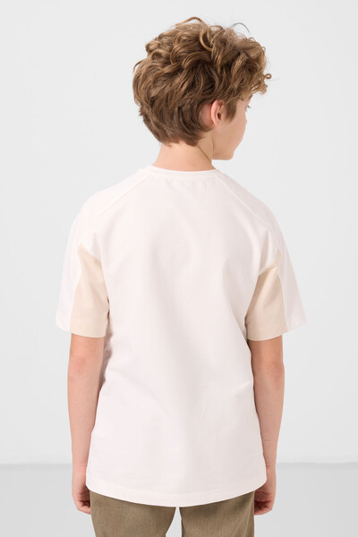 Tommylife Toptan Pamuklu Yumuşak Dokulu Oversize Fit Baskılı Erkek Çocuk T-Shirt 11290 Ekru - Thumbnail