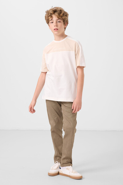Tommylife Toptan Pamuklu Yumuşak Dokulu Oversize Fit Baskılı Erkek Çocuk T-Shirt 11290 Ekru - Thumbnail