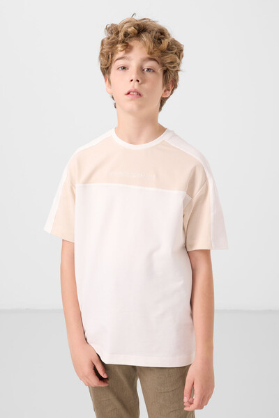 Tommylife Toptan Pamuklu Yumuşak Dokulu Oversize Fit Baskılı Erkek Çocuk T-Shirt 11290 Ekru - Thumbnail