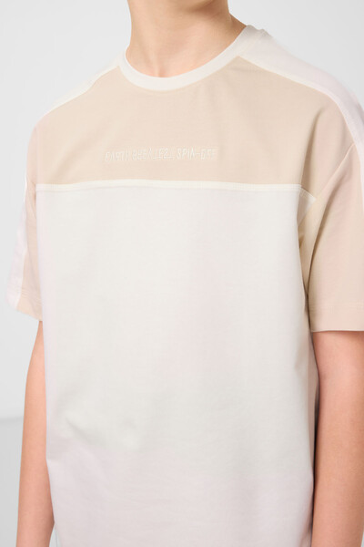 Tommylife Toptan Pamuklu Yumuşak Dokulu Oversize Fit Baskılı Erkek Çocuk T-Shirt 11290 Ekru - Thumbnail