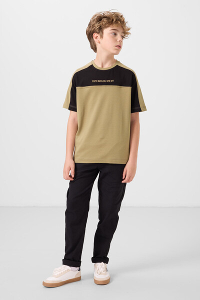 Tommylife Toptan Pamuklu Yumuşak Dokulu Oversize Fit Baskılı Erkek Çocuk T-Shirt 11290 Koyu Bej - Thumbnail