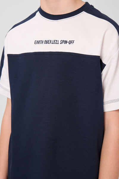 Tommylife Toptan Pamuklu Yumuşak Dokulu Oversize Fit Baskılı Erkek Çocuk T-Shirt 11290 Lacivert - Thumbnail