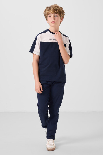 Tommylife Toptan Pamuklu Yumuşak Dokulu Oversize Fit Baskılı Erkek Çocuk T-Shirt 11290 Lacivert - Thumbnail