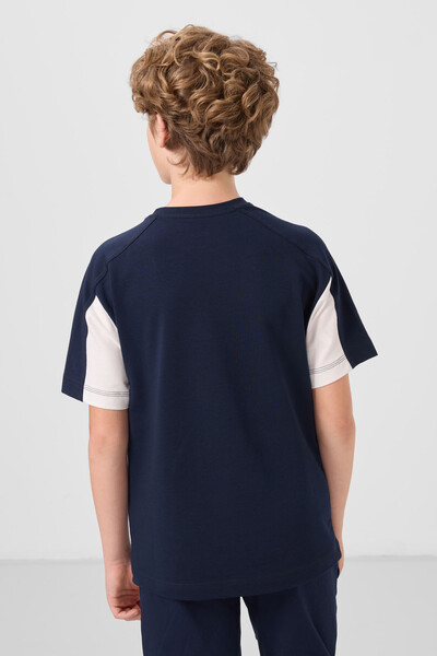 Tommylife Toptan Pamuklu Yumuşak Dokulu Oversize Fit Baskılı Erkek Çocuk T-Shirt 11290 Lacivert - Thumbnail