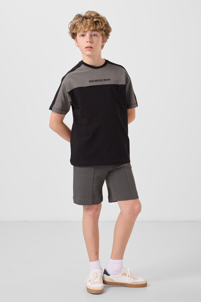 Tommylife Toptan Pamuklu Yumuşak Dokulu Oversize Fit Baskılı Erkek Çocuk T-Shirt 11290 Siyah - Thumbnail