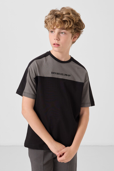 Tommylife Toptan Pamuklu Yumuşak Dokulu Oversize Fit Baskılı Erkek Çocuk T-Shirt 11290 Siyah - Thumbnail