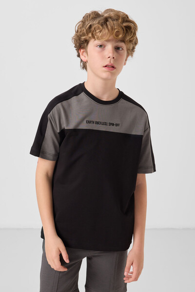 Tommylife Toptan Pamuklu Yumuşak Dokulu Oversize Fit Baskılı Erkek Çocuk T-Shirt 11290 Siyah - Thumbnail