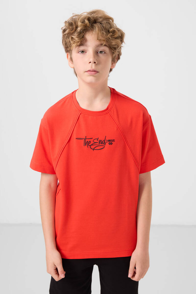 TOMMYLIFE - Tommylife Toptan Pamuklu Yumuşak Dokulu Oversize Fit Baskılı Erkek Çocuk T-Shirt 11285 Fiesta