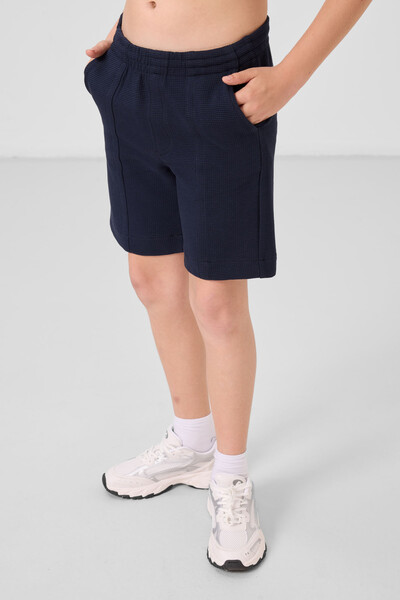 Tommylife Toptan Pamuklu Yumuşak Dokulu Standart Fit Basic Erkek Çocuk Şort 11289 Lacivert - Thumbnail