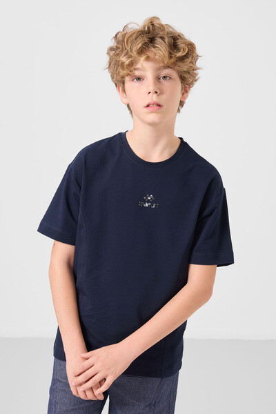 Tommylife Toptan Pamuklu Oversize Fit Dokuma Hafif Esnek Chino Erkek Çocuk Şort Takım 11276 Lacivert-Kot Lacivert - Thumbnail