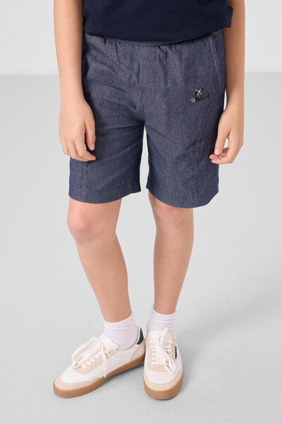 Tommylife Toptan Pamuklu Oversize Fit Dokuma Hafif Esnek Chino Erkek Çocuk Şort Takım 11276 Lacivert-Kot Lacivert - Thumbnail
