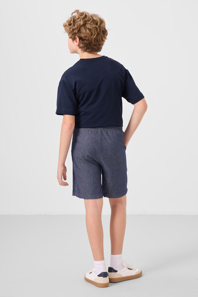 Tommylife Toptan Pamuklu Oversize Fit Dokuma Hafif Esnek Chino Erkek Çocuk Şort Takım 11276 Lacivert-Kot Lacivert - Thumbnail