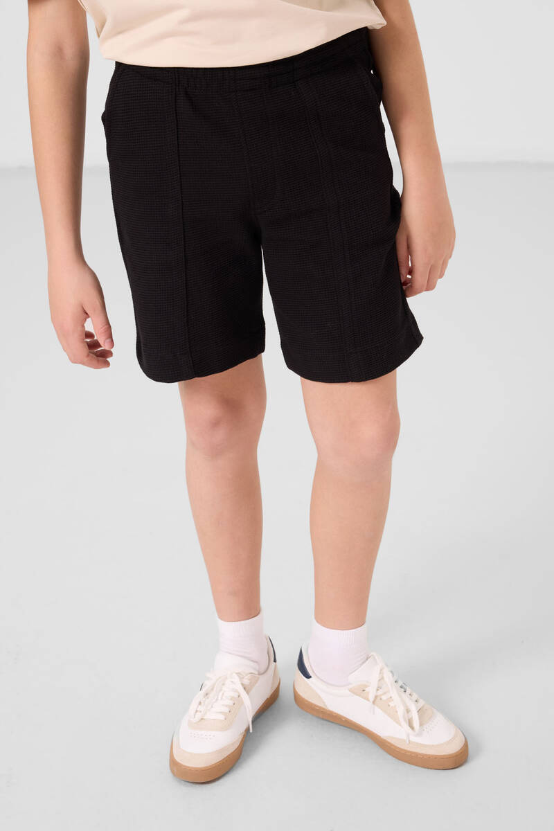 TOMMYLIFE - Tommylife Toptan Pamuklu Yumuşak Dokulu Standart Fit Basic Erkek Çocuk Şort 11289 Siyah