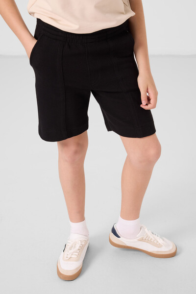 Tommylife Toptan Pamuklu Yumuşak Dokulu Standart Fit Basic Erkek Çocuk Şort 11289 Siyah - Thumbnail