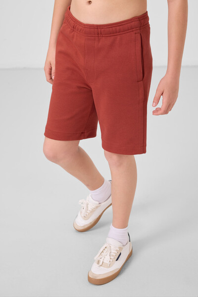 Tommylife Toptan Pamuklu Yumuşak Dokulu Standart Fit Basic Erkek Çocuk Şort 11293 Kiremit - Thumbnail