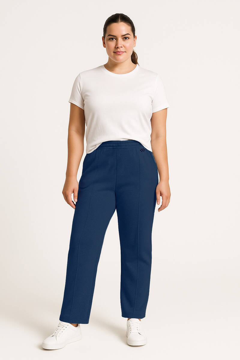 TOMMYLIFE - Tommylife Toptan Parlament Geniş Paça Ön Dikiş Detaylı Battal Büyük Beden Kadın Eşofman Altı - 94654