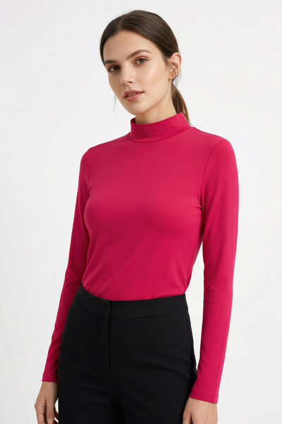 Tommylife Toptan Pembe Balıkçı Yaka Basic Uzun Kollu Kadın Body - 97306 - Thumbnail