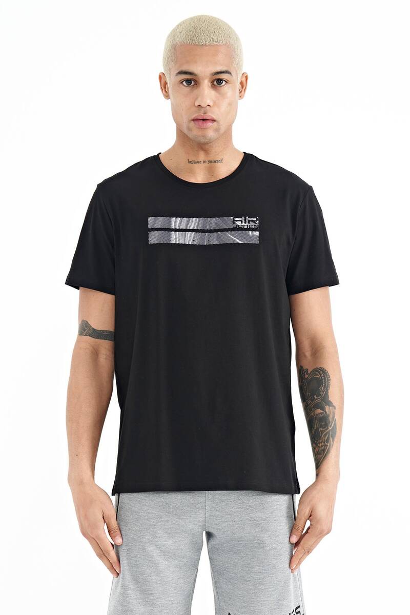 TOMMYLIFE - Tommylife Toptan Peter O Yaka Standart Kalıp Baskılı Erkek T-Shirt 88204 Siyah