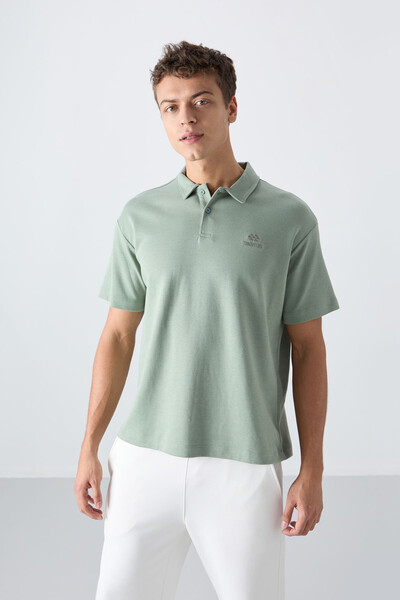 Tommylife Toptan Polo Yaka Oversize Basic Erkek T-Shirt 88327 Açık Yeşil - Thumbnail