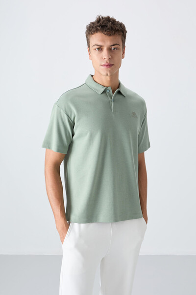 Tommylife Toptan Polo Yaka Oversize Basic Erkek T-Shirt 88327 Açık Yeşil - Thumbnail