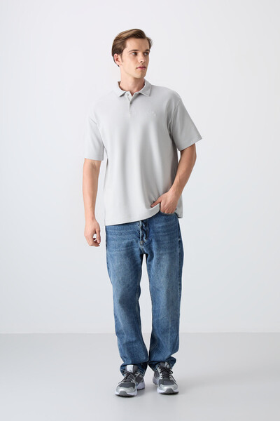 Tommylife Toptan Polo Yaka Oversize Basic Erkek T-Shirt 88327 Taş - Thumbnail