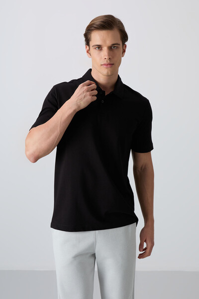 Tommylife Toptan Polo Yaka Standart Fit Basic Erkek T-Shirt 88348 Siyah - Thumbnail