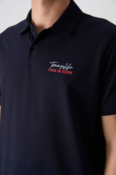 Tommylife Toptan Polo Yaka Standart Fit Baskılı Erkek T-Shirt 88346 Lacivert - Thumbnail