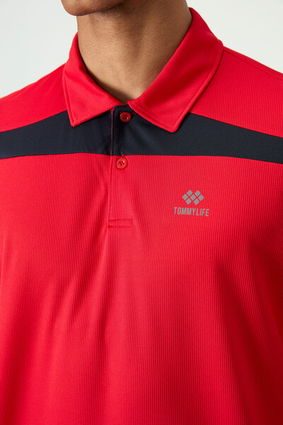 Tommylife Toptan Polo Yaka Standart Kalıp Aktif Spor Erkek T-Shirt 88392 Kırmızı - Thumbnail