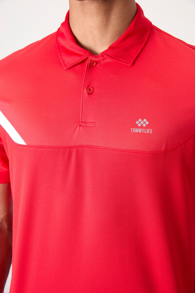 Tommylife Toptan Polo Yaka Standart Kalıp Aktif Spor Erkek T-Shirt 88402 Kırmızı - Thumbnail