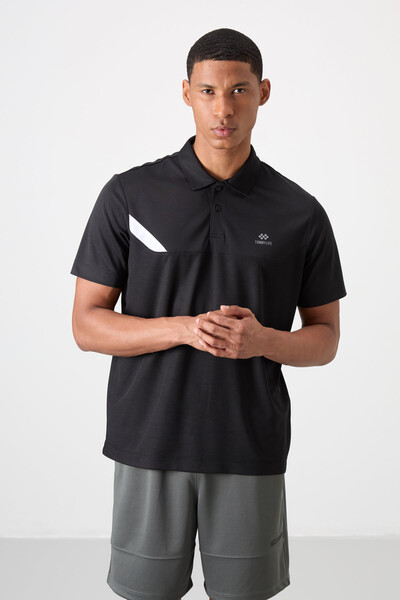 Tommylife Toptan Polo Yaka Standart Kalıp Aktif Spor Erkek T-Shirt 88402 Siyah - Thumbnail