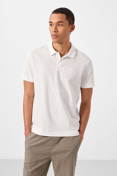 Tommylife Toptan Polo Yaka Standart Kalıp Basic Erkek T-Shirt 87748 Ekru - 4