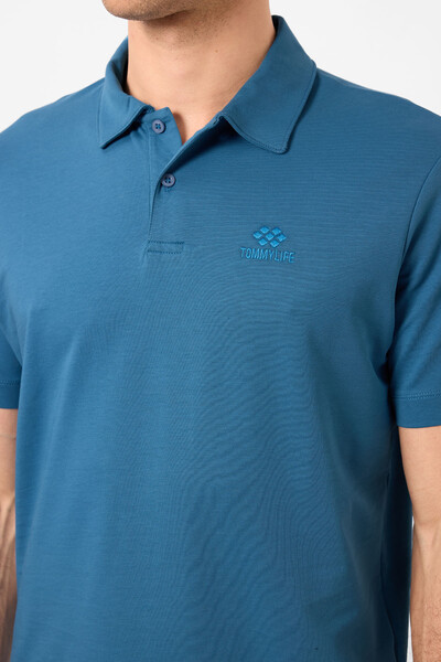 Tommylife Toptan Polo Yaka Standart Kalıp Basic Erkek T-Shirt 87748 Saks - 3