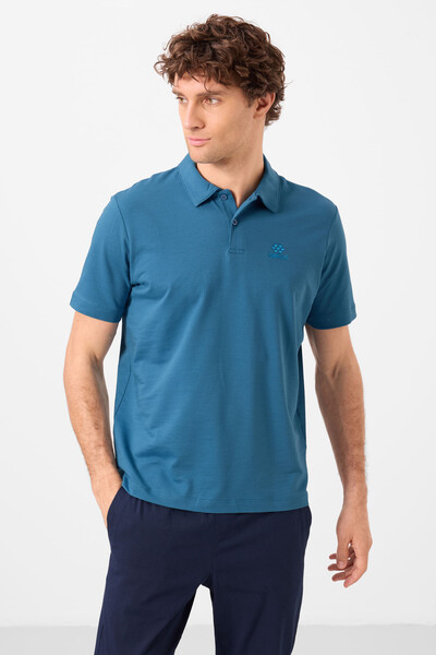 Tommylife Toptan Polo Yaka Standart Kalıp Basic Erkek T-Shirt 87748 Saks - 4