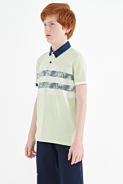 Tommylife Toptan Polo Yaka Standart Kalıp Baskılı Erkek Çocuk T-Shirt 11101 Açık Yeşil - Thumbnail