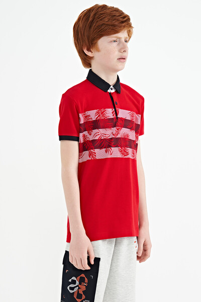Tommylife Toptan Polo Yaka Standart Kalıp Baskılı Erkek Çocuk T-Shirt 11101 Kırmızı - Thumbnail