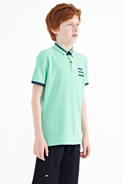 Tommylife Toptan Polo Yaka Standart Kalıp Baskılı Erkek Çocuk T-Shirt 11111 Su Yeşili - Thumbnail