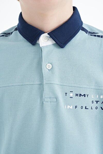 Tommylife Toptan Polo Yaka Standart Kalıp Baskılı Erkek Çocuk T-Shirt 11140 Açık Mavi - Thumbnail
